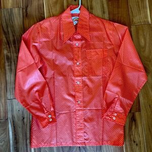Vintage‎ Sundowner Men's M Orange Nylon Wind Button Shirt Long Sleeve 70's Golf